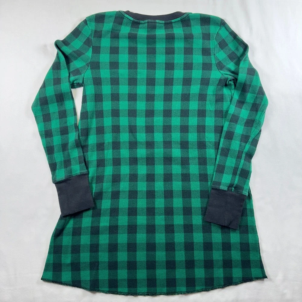 Victoria's Secret Womens Medium Green Black Plaid Thermal L/S Sleep Shirt Pajama
